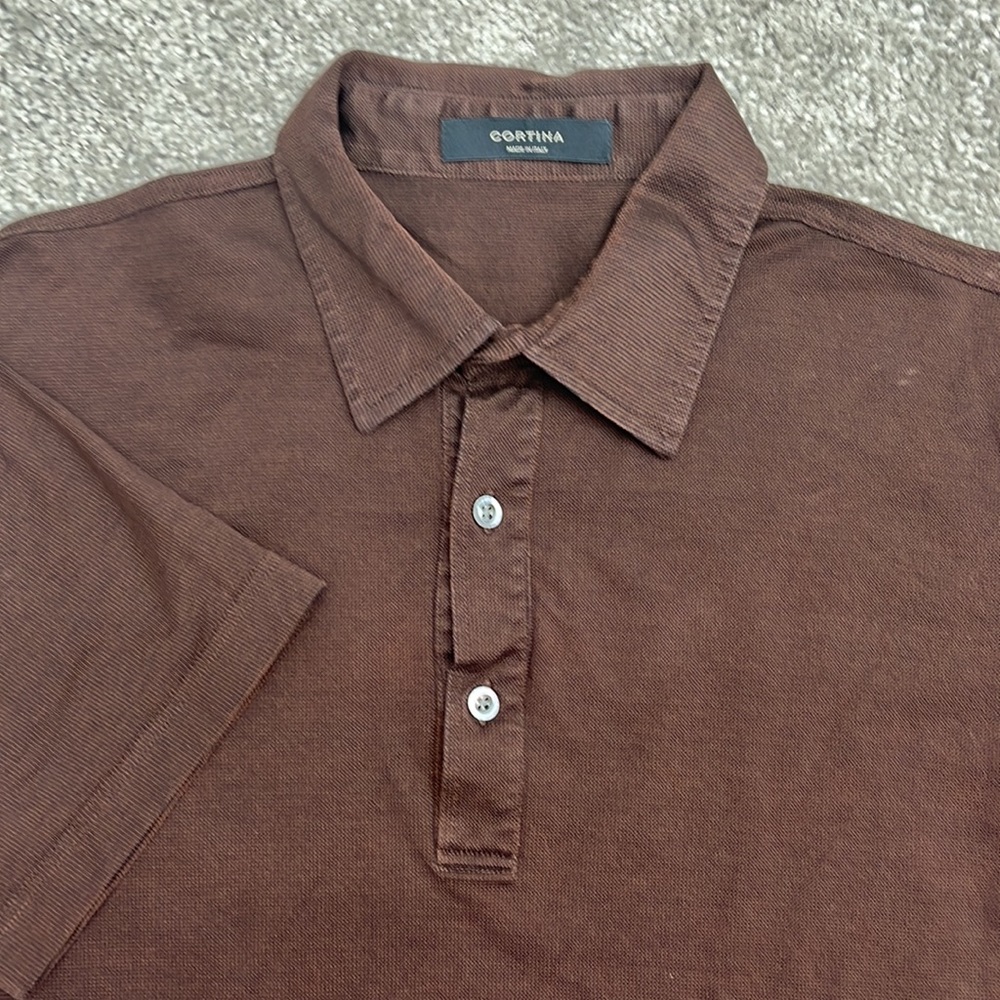 Cortina Brown Black Micro Check Cotton Knit Polo Shirt Men’s M ~ Made in Italy